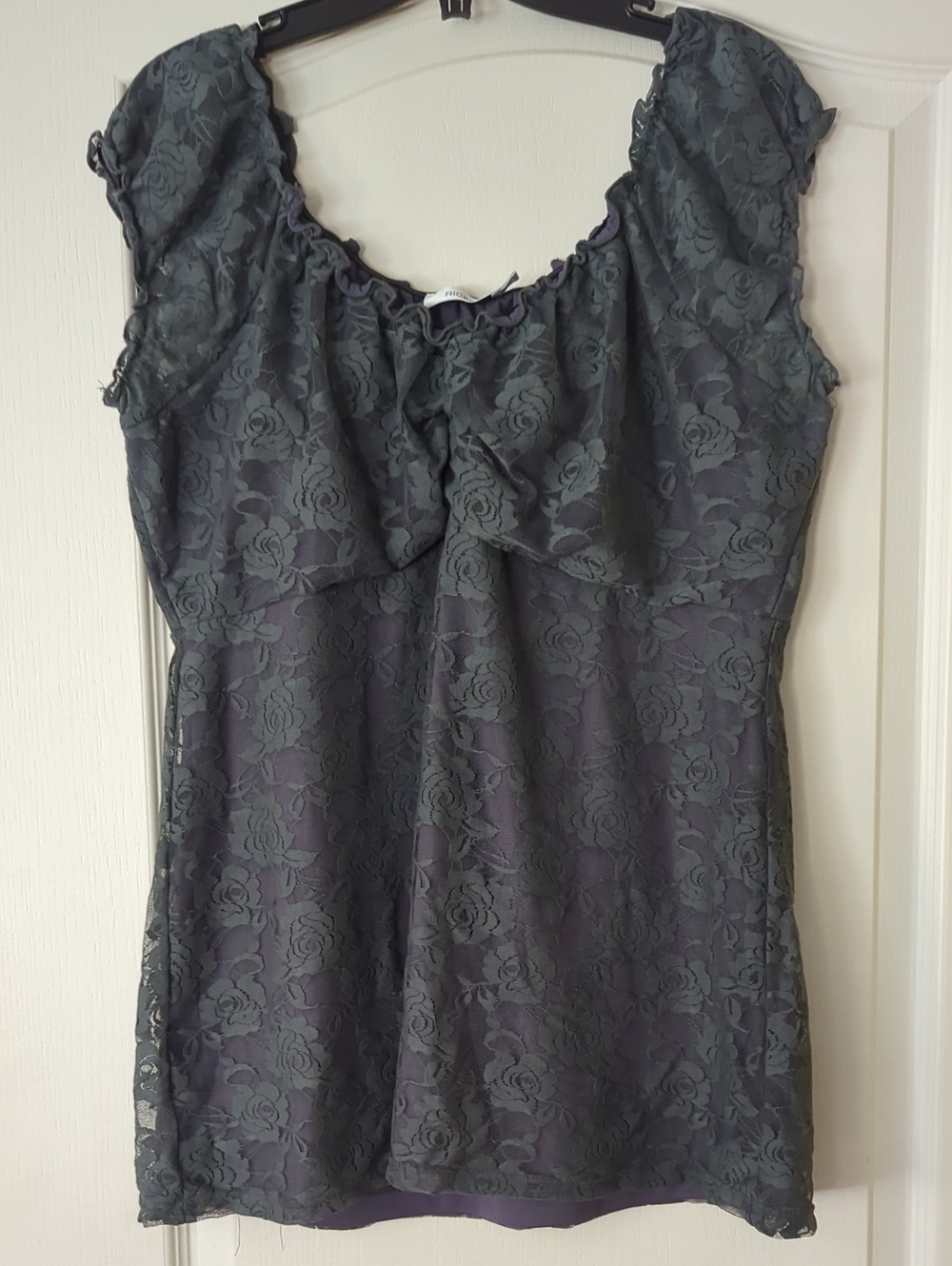 Women's Lace Overlay Top - Charcoal Gray